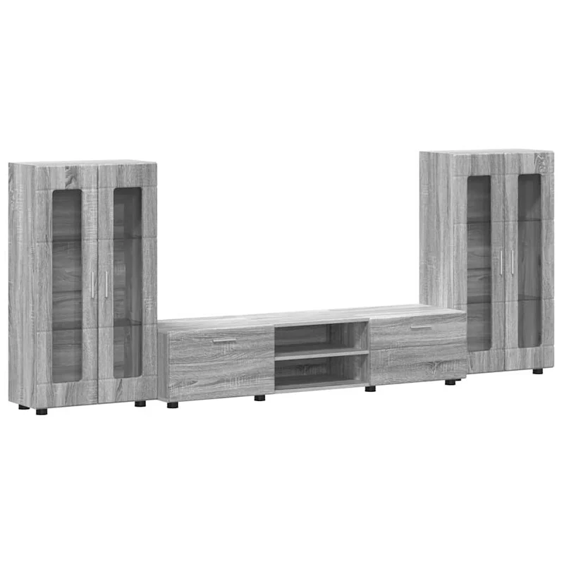 TV-Lowboard mit 2 Vitrinenschränken 3-tlg