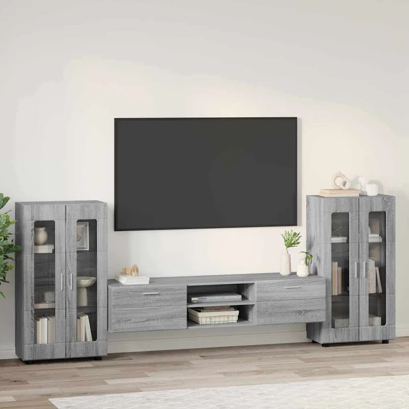TV-Lowboard mit 2 Vitrinenschränken 3-tlg