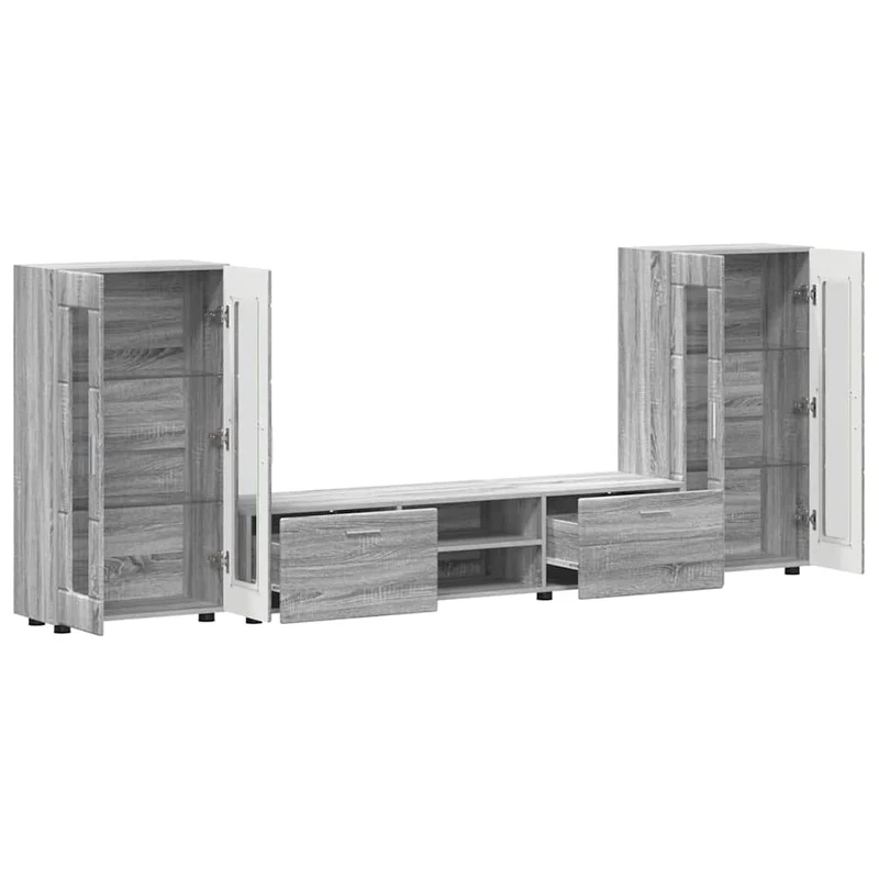 TV-Lowboard mit 2 Vitrinenschränken 3-tlg
