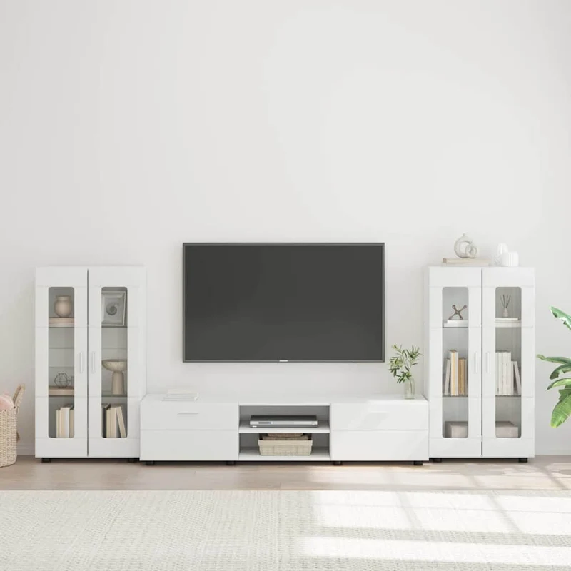 TV-Lowboard mit 2 Vitrinenschränken 3-tlg