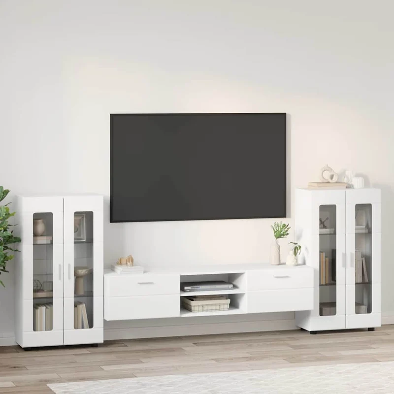 TV-Lowboard mit 2 Vitrinenschränken 3-tlg