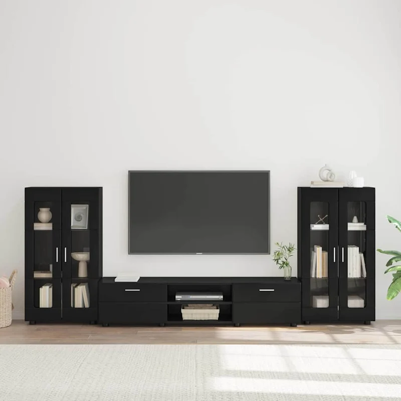 TV-Lowboard mit 2 Vitrinenschränken 3-tlg