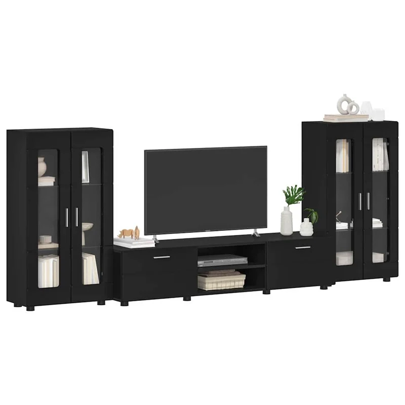 TV-Lowboard mit 2 Vitrinenschränken 3-tlg