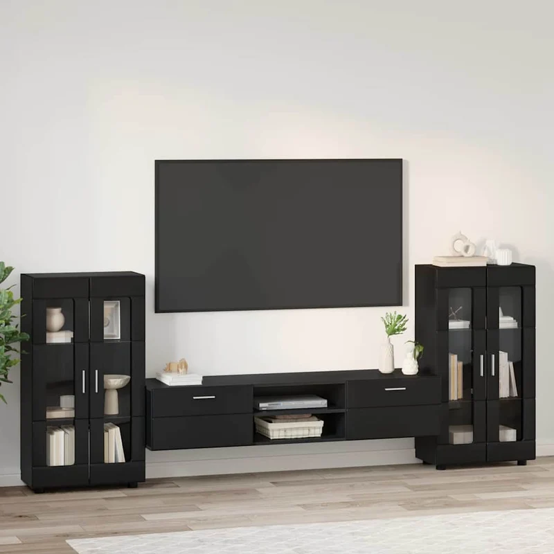 TV-Lowboard mit 2 Vitrinenschränken 3-tlg