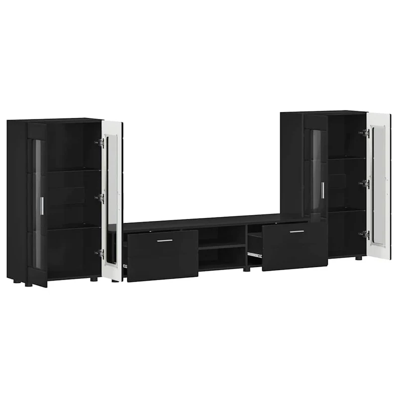 TV-Lowboard mit 2 Vitrinenschränken 3-tlg