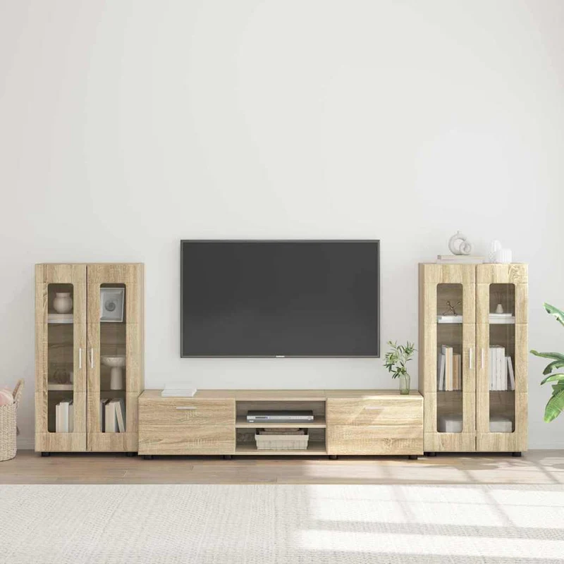 TV-Lowboard mit 2 Vitrinenschränken 3-tlg