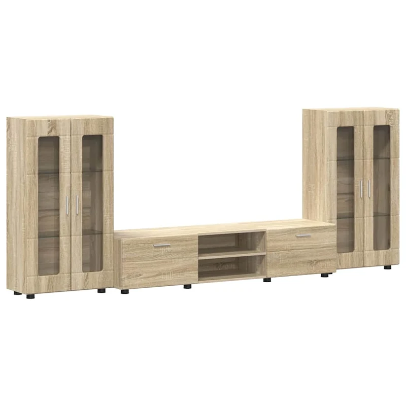 TV-Lowboard mit 2 Vitrinenschränken 3-tlg