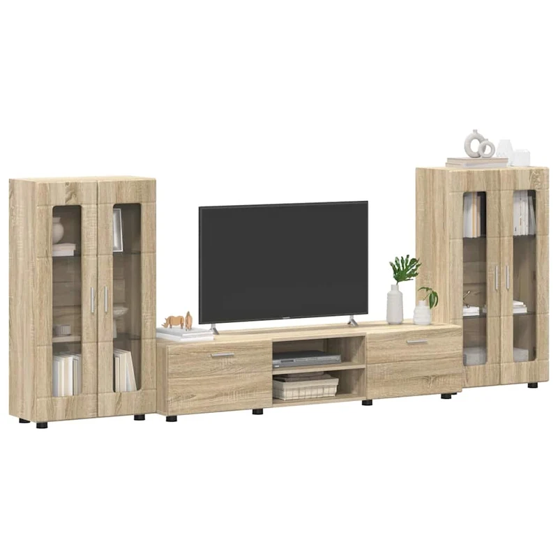 TV-Lowboard mit 2 Vitrinenschränken 3-tlg