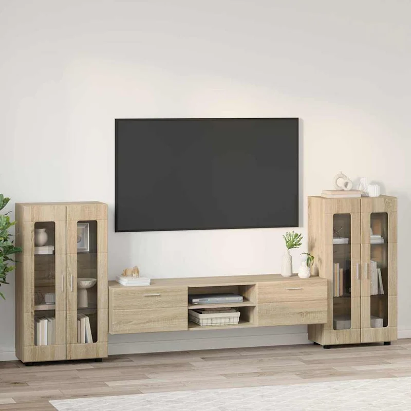 TV-Lowboard mit 2 Vitrinenschränken 3-tlg