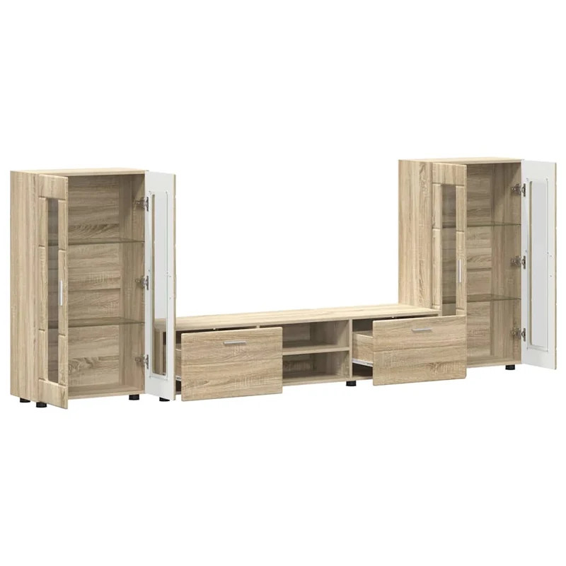 TV-Lowboard mit 2 Vitrinenschränken 3-tlg