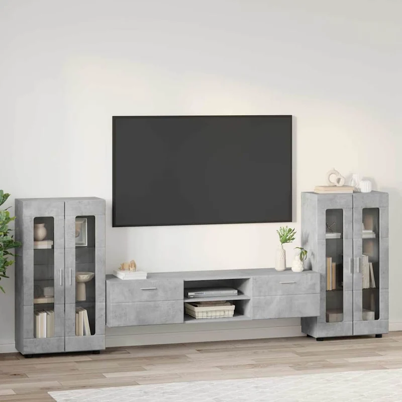 TV-Lowboard mit 2 Vitrinenschränken 3-tlg