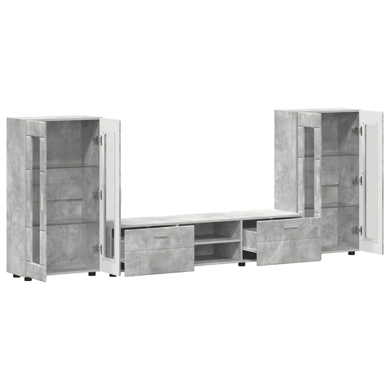 TV-Lowboard mit 2 Vitrinenschränken 3-tlg