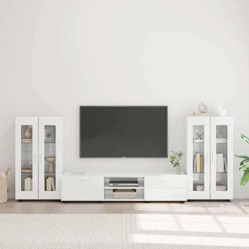 TV-Lowboard mit 2 Vitrinenschränken 3-tlg
