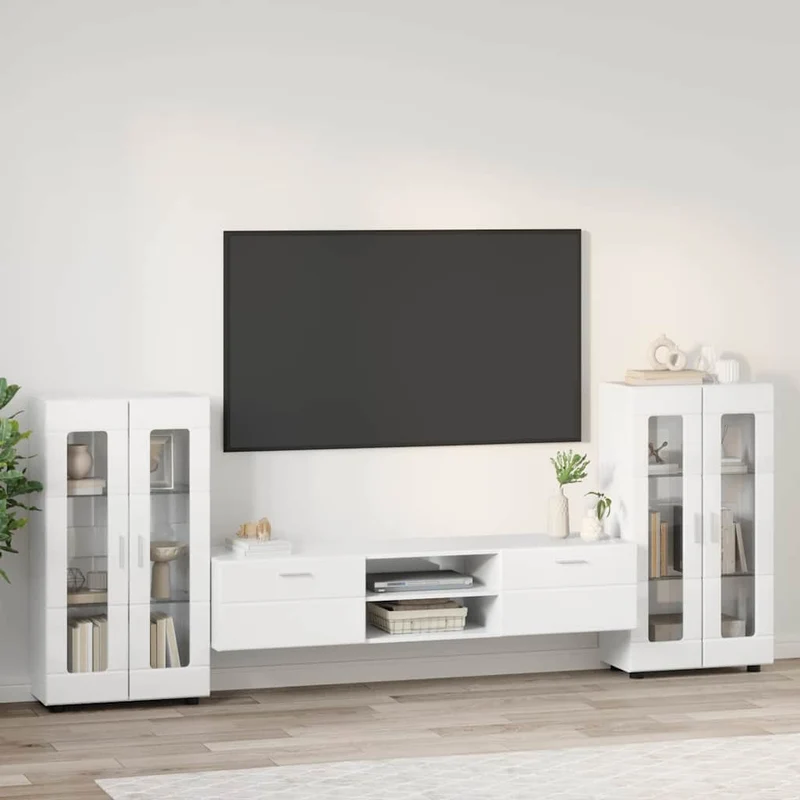 TV-Lowboard mit 2 Vitrinenschränken 3-tlg