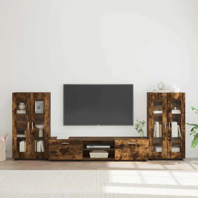 TV-Lowboard mit 2 Vitrinenschränken 3-tlg