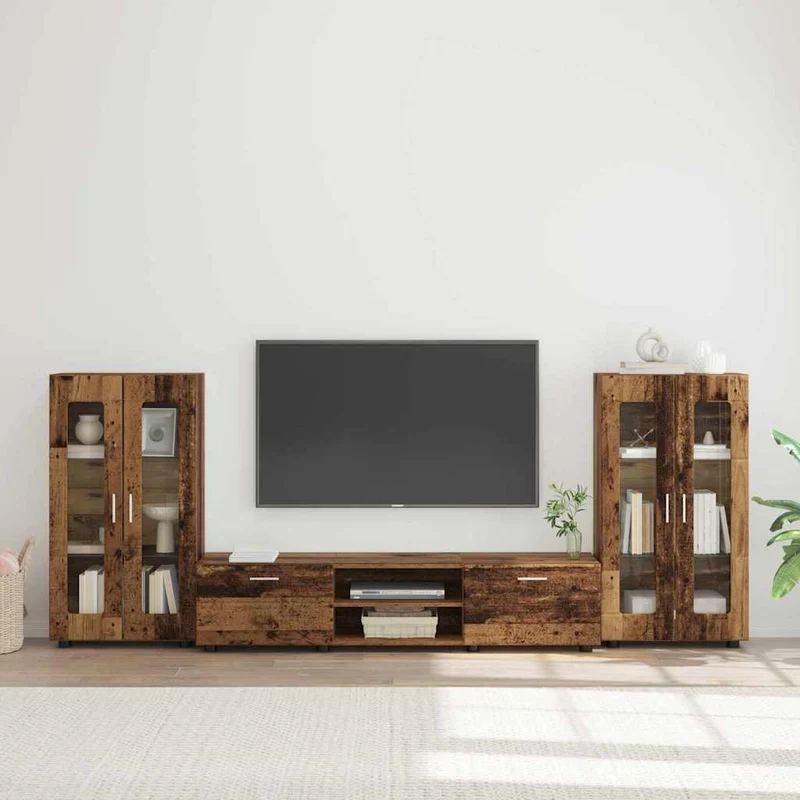 TV-Lowboard mit 2 Vitrinenschränken 3-tlg