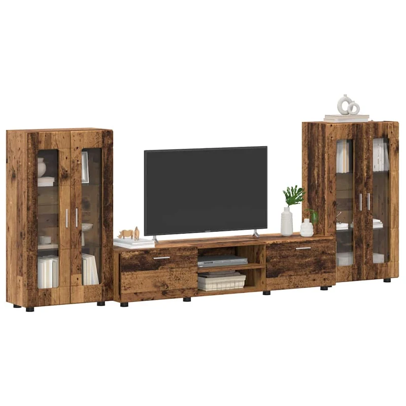 TV-Lowboard mit 2 Vitrinenschränken 3-tlg