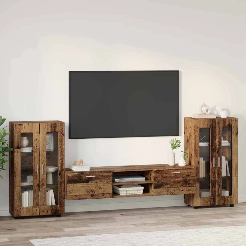 TV-Lowboard mit 2 Vitrinenschränken 3-tlg