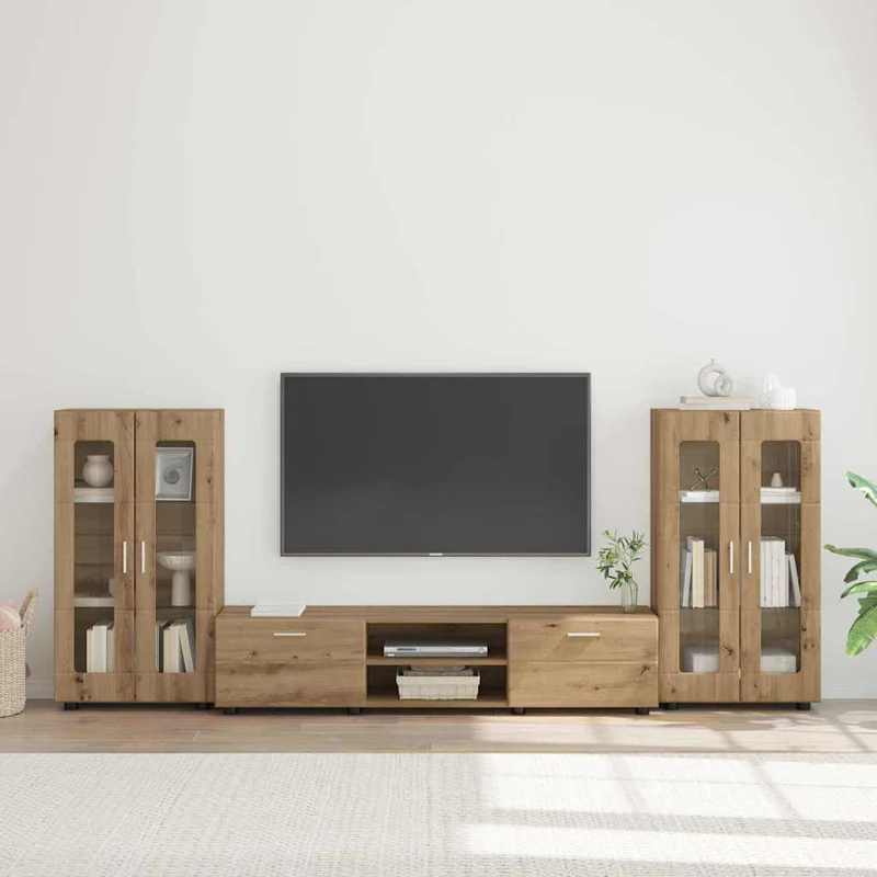 TV-Lowboard mit 2 Vitrinenschränken 3-tlg