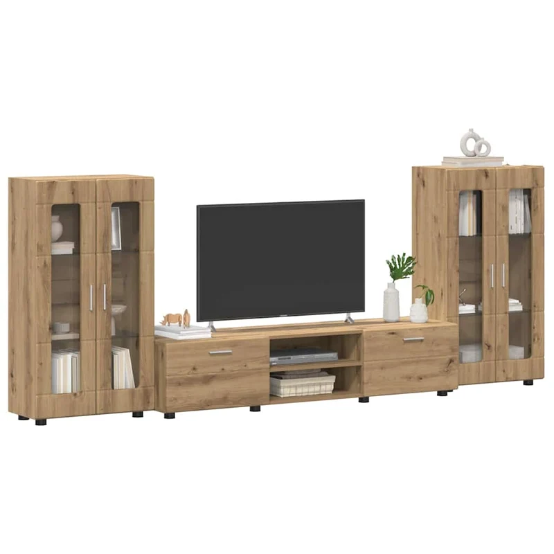 TV-Lowboard mit 2 Vitrinenschränken 3-tlg