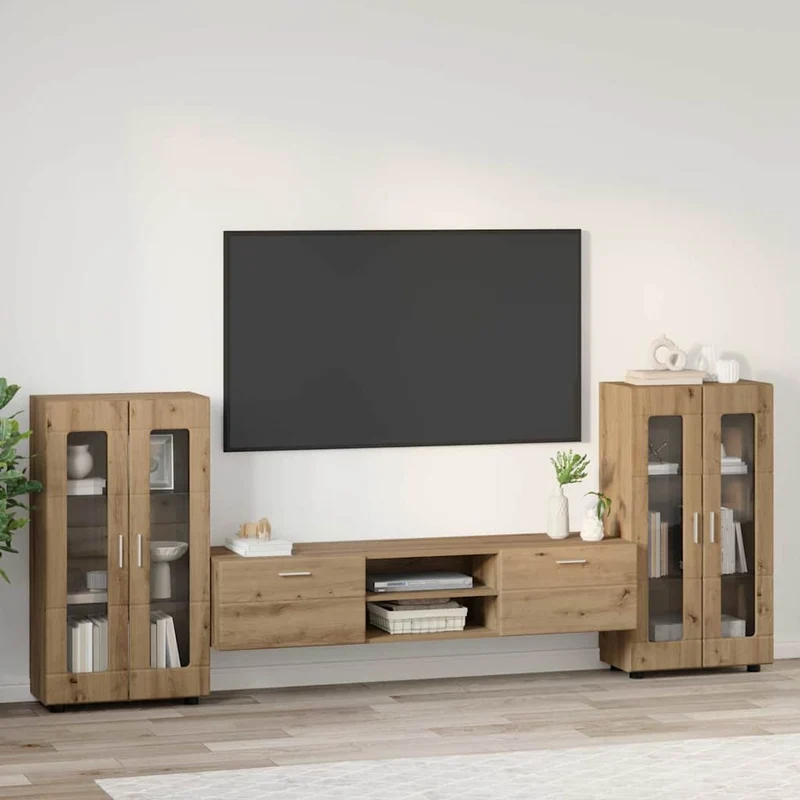 TV-Lowboard mit 2 Vitrinenschränken 3-tlg