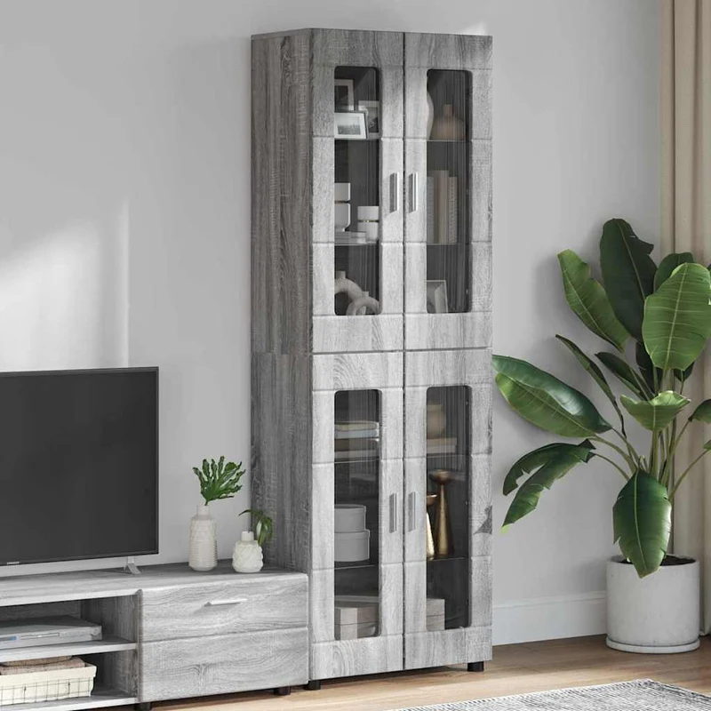 Highboard mit 4 Glastüren - Vitrine 182 cm hoch