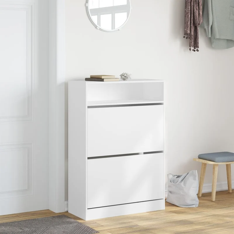Schmaler Schuhschrank mit 2 Klappen & Ablage