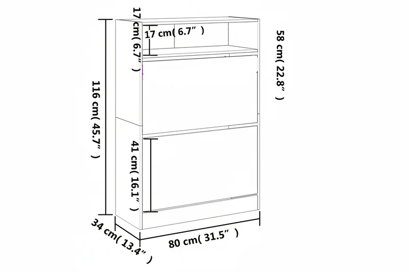 Schmaler Schuhschrank mit 2 Klappen & Ablage