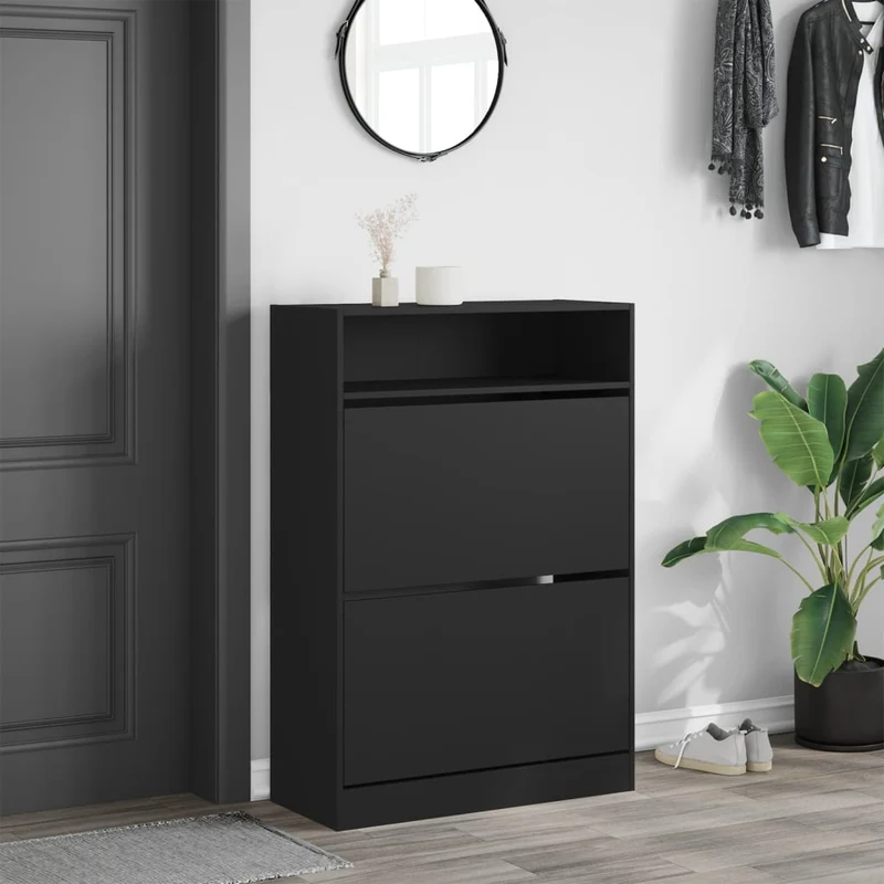 Schmaler Schuhschrank mit 2 Klappen & Ablage