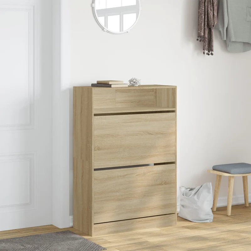 Schmaler Schuhschrank mit 2 Klappen & Ablage
