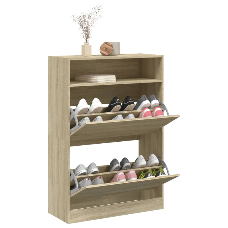 Schmaler Schuhschrank mit 2 Klappen & Ablage