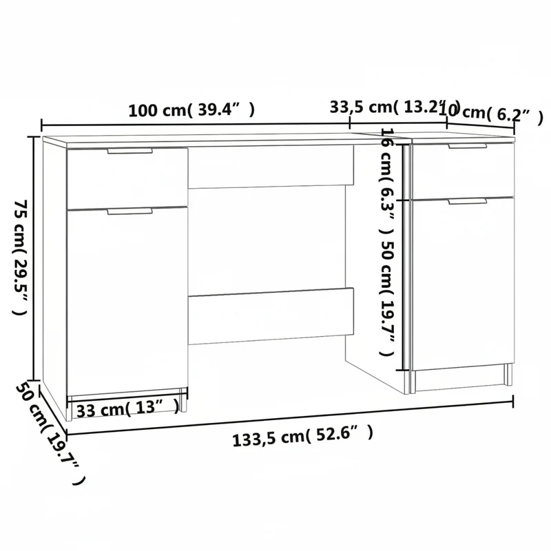 Computertisch mit Beistellschrank, 133,5 x 50 cm