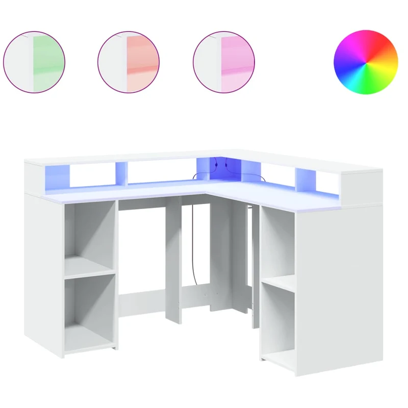 LED-beleuchteter Eck-Schreibtisch mit Monitorerhöhung