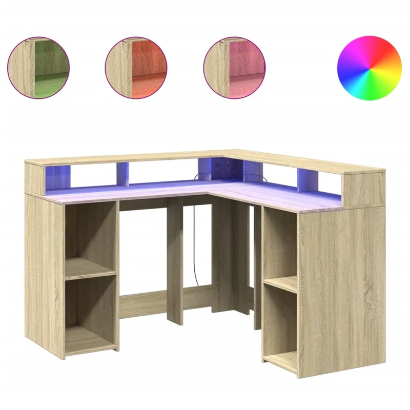 LED-beleuchteter Eck-Schreibtisch mit Monitorerhöhung
