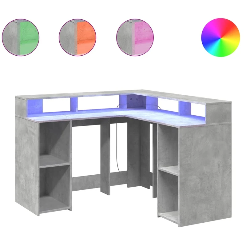 LED-beleuchteter Eck-Schreibtisch mit Monitorerhöhung