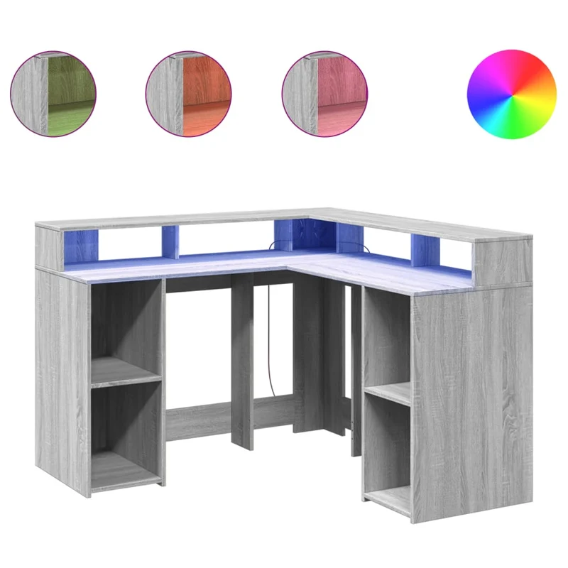 LED-beleuchteter Eck-Schreibtisch mit Monitorerhöhung