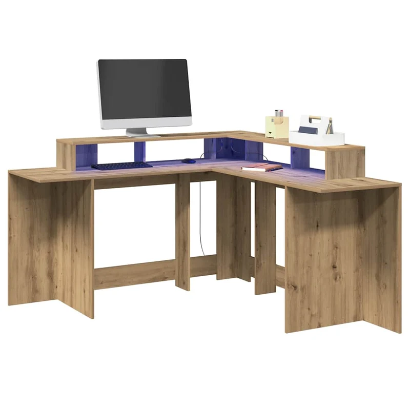 Praktischer LED-beleuchteter Eck-Schreibtisch, 152 cm