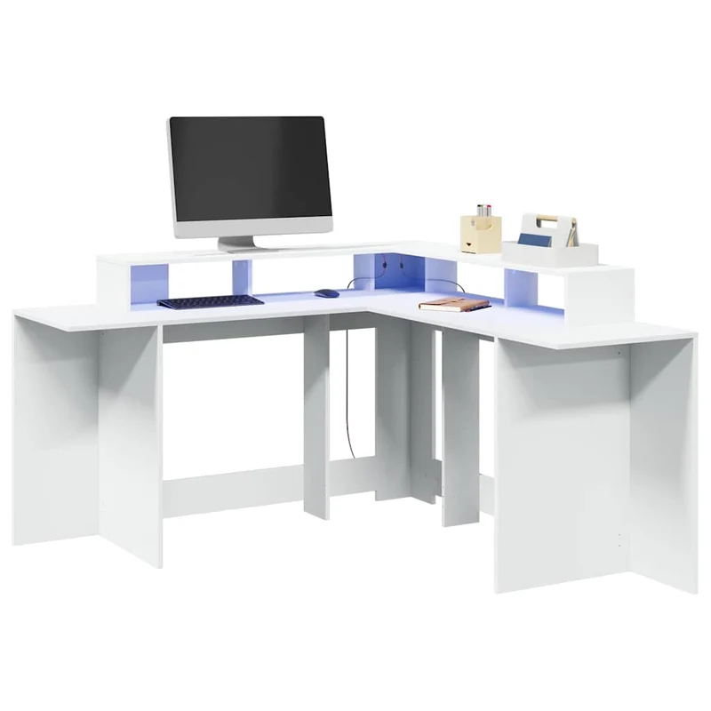 Praktischer LED-beleuchteter Eck-Schreibtisch, 152 cm