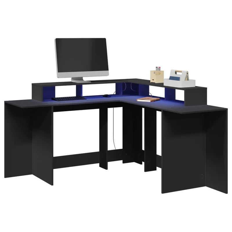 Praktischer LED-beleuchteter Eck-Schreibtisch, 152 cm