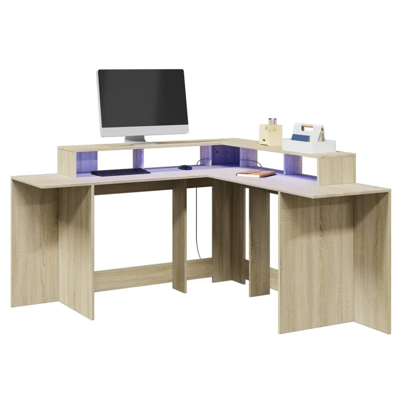 Praktischer LED-beleuchteter Eck-Schreibtisch, 152 cm