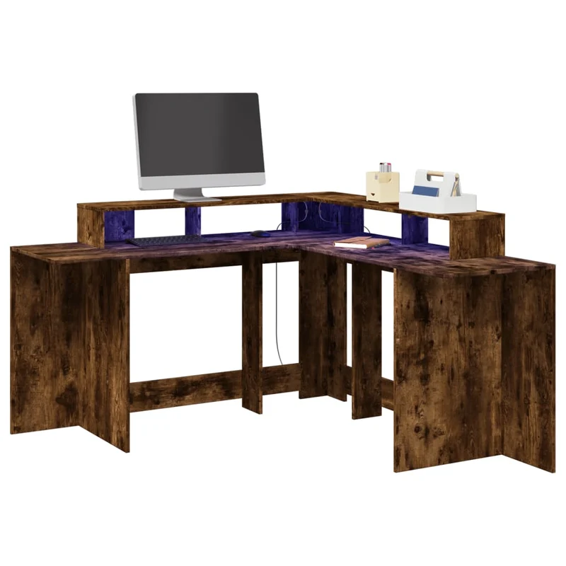 Praktischer LED-beleuchteter Eck-Schreibtisch, 152 cm