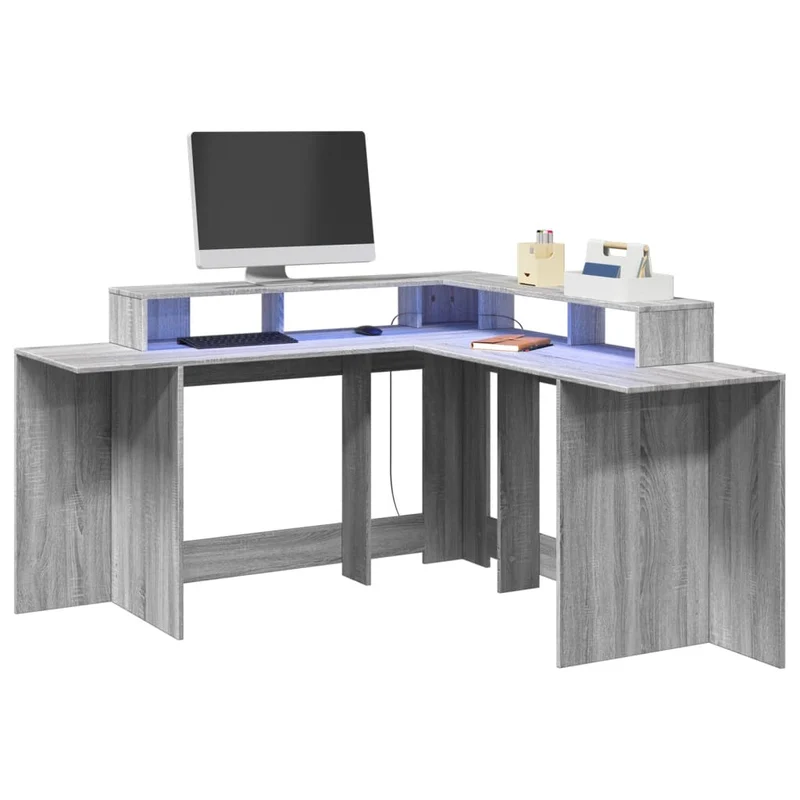 Praktischer LED-beleuchteter Eck-Schreibtisch, 152 cm
