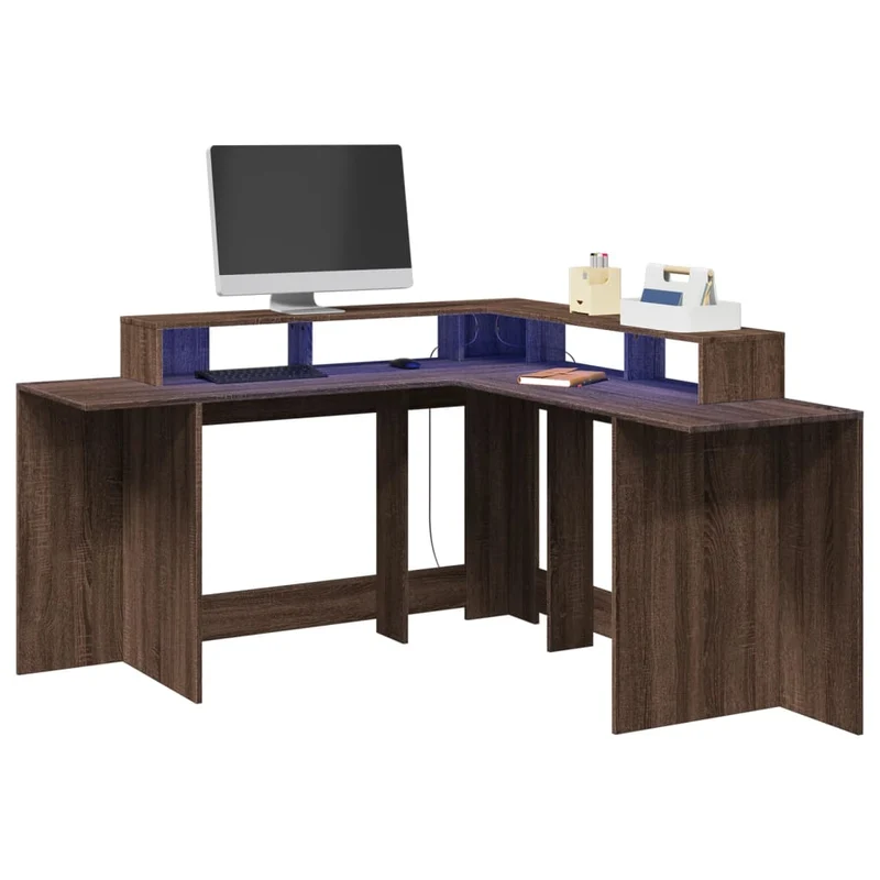 Praktischer LED-beleuchteter Eck-Schreibtisch, 152 cm
