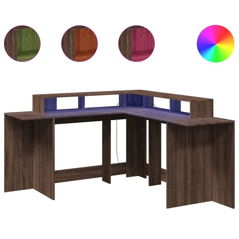 Praktischer LED-beleuchteter Eck-Schreibtisch, 152 cm