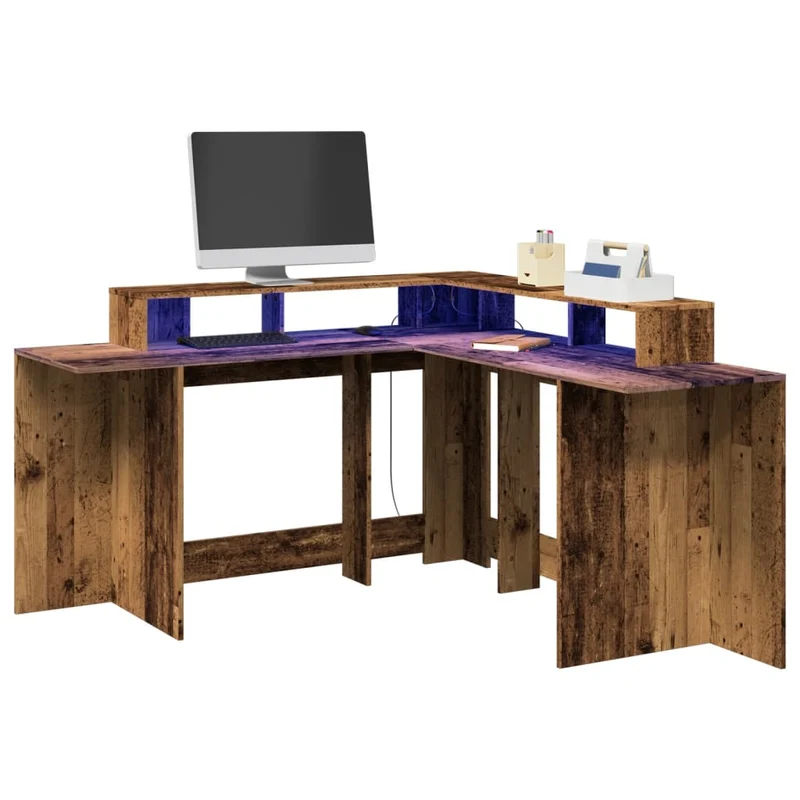 Praktischer LED-beleuchteter Eck-Schreibtisch, 152 cm
