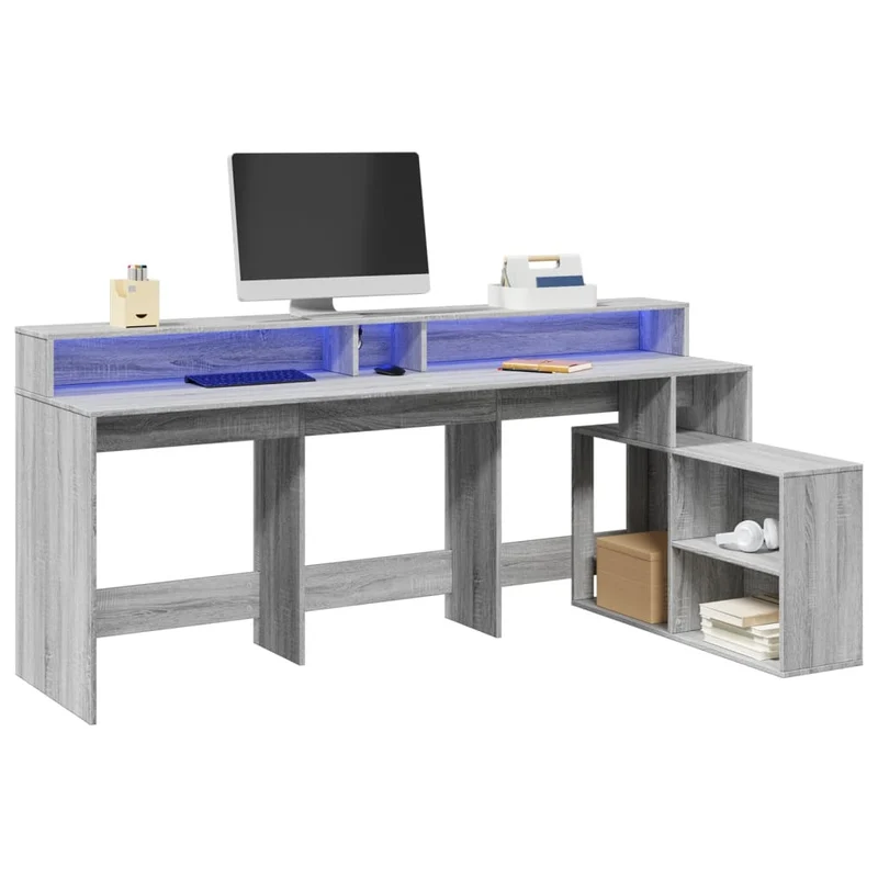 Breiter LED-beleuchteter Schreibtisch mit Monitorerhöhung