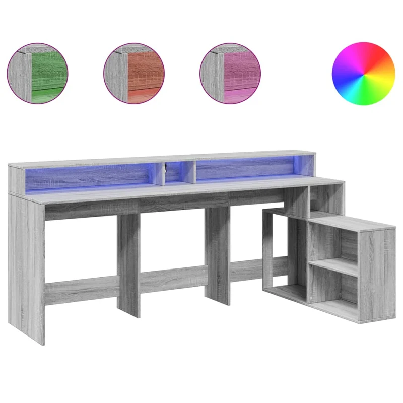 Breiter LED-beleuchteter Schreibtisch mit Monitorerhöhung