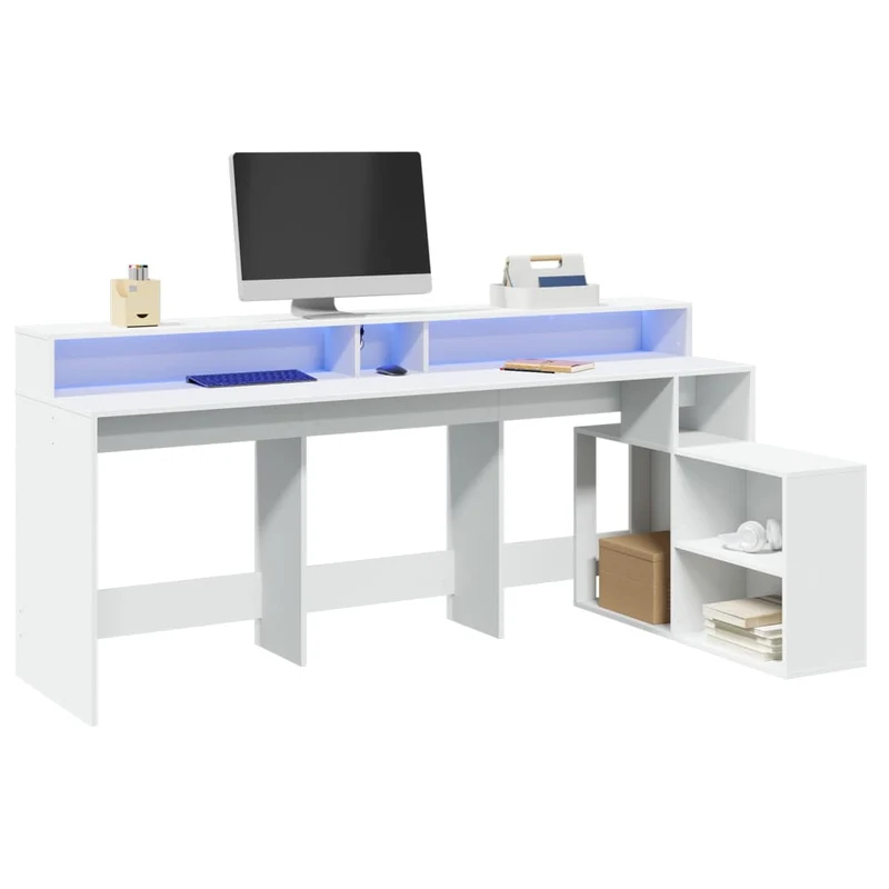 Breiter LED-beleuchteter Schreibtisch mit Monitorerhöhung