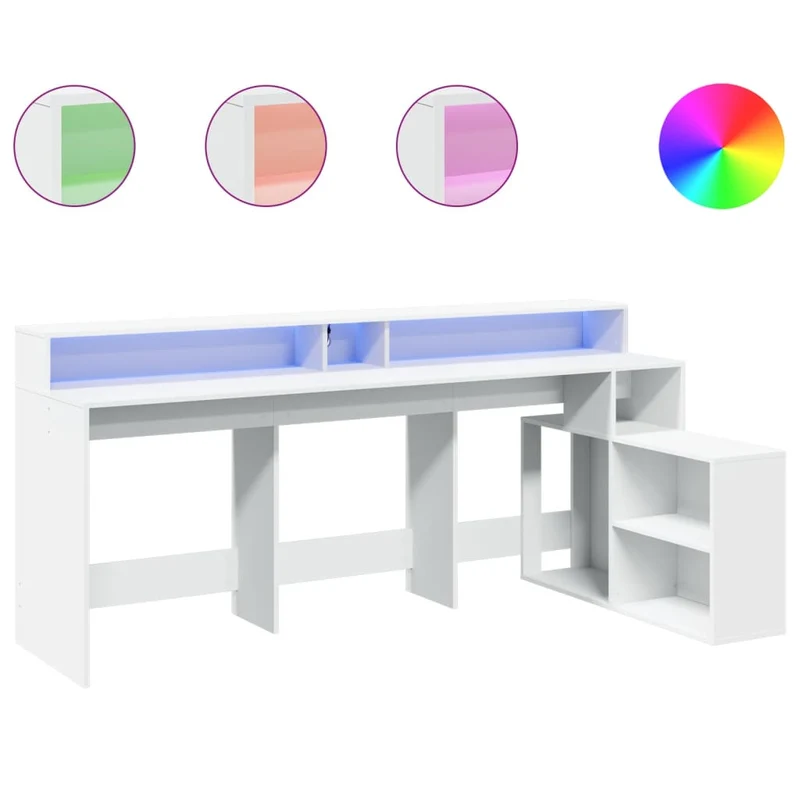 Breiter LED-beleuchteter Schreibtisch mit Monitorerhöhung