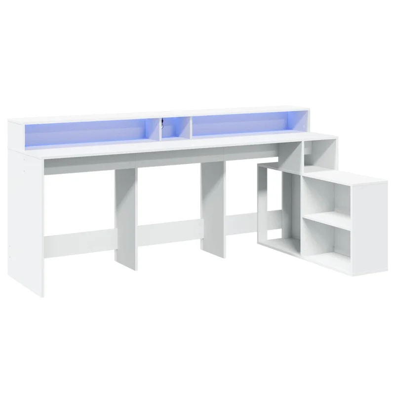 Breiter LED-beleuchteter Schreibtisch mit Monitorerhöhung